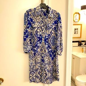 CAbi blue and beige shirt dress with matching belt